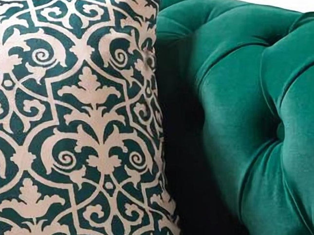 Green Velvet U Shaped Three Piece Sofa and Chaise Sectional With Toss Pillows