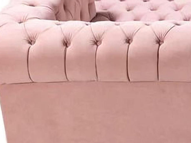 Pink Velvet U Shaped Three Piece Sofa and Chaise Sectional With Toss Pillows