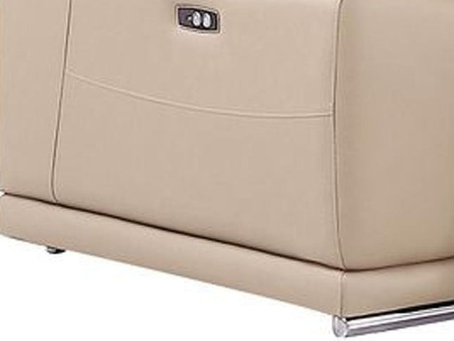 Beige Leather Modular L Shaped Seven Piece Corner Sectional With Console