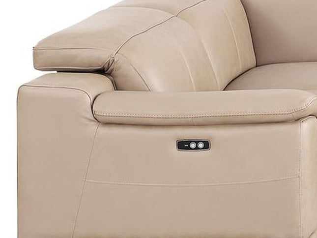 Beige Leather Modular U Shaped Eight Piece Corner Sectional With Console