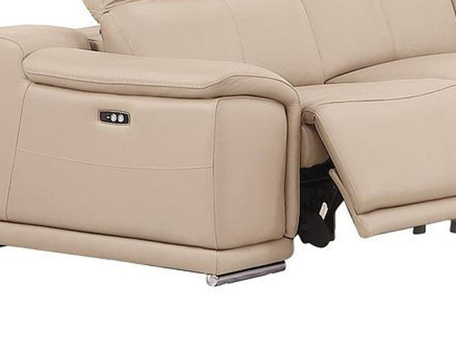 Beige Leather Modular U Shaped Ten Piece Corner Sectional With Console