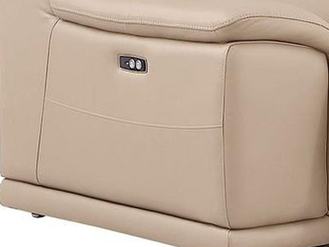 Beige Leather Modular L Shaped Six Piece Corner Sectional With Console