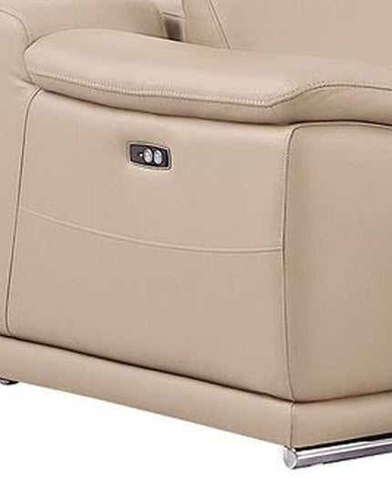 Beige Leather Modular L Shaped Six Piece Corner Sectional With Console