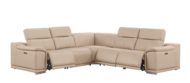 Beige Leather Modular L Shaped Five Piece Corner Sectional