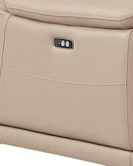 Beige Leather Power Reclining L Shaped Five Piece Corner Sectional