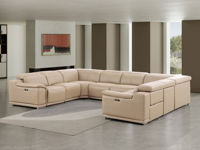 Beige Leather Modular U Shaped Eight Piece Corner Sectional
