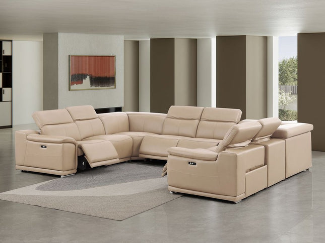 Beige Leather Modular U Shaped Eight Piece Corner Sectional
