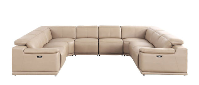 Beige Leather Modular U Shaped Eight Piece Corner Sectional