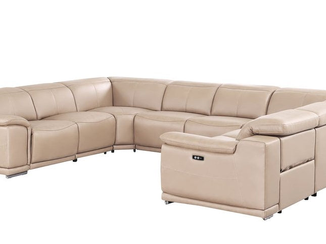 Beige Leather Modular U Shaped Eight Piece Corner Sectional