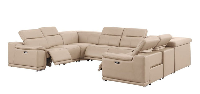 Beige Leather Modular U Shaped Eight Piece Corner Sectional