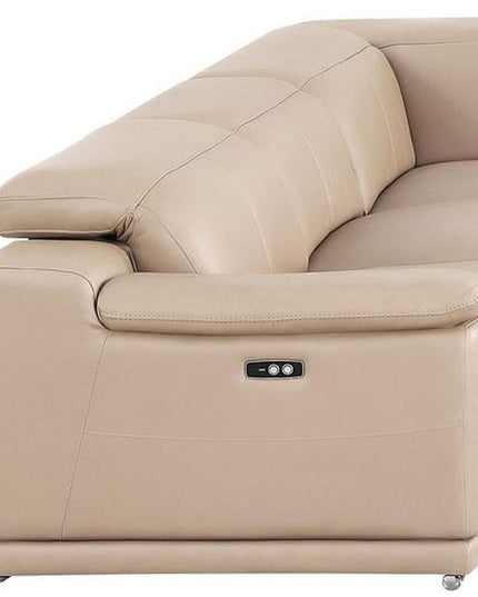 Beige Leather Modular U Shaped Eight Piece Corner Sectional