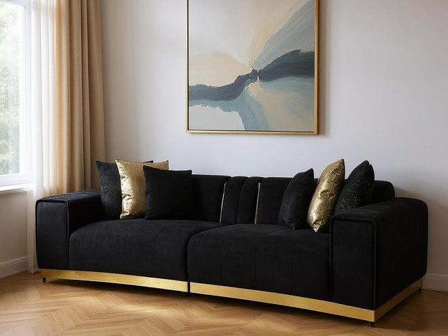 Black Velvet Modular Curved Two Piece Sectional With Toss Pillows