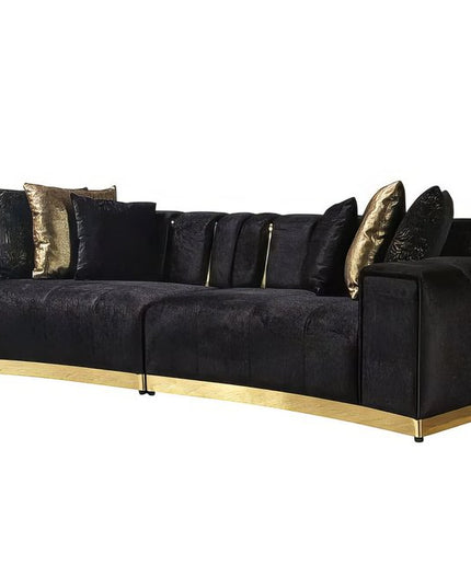 Black Velvet Modular Curved Two Piece Sectional With Toss Pillows