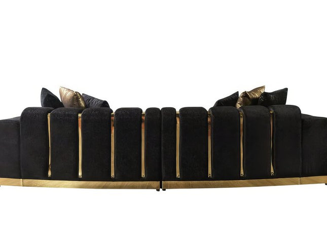Black Velvet Modular Curved Two Piece Sectional With Toss Pillows