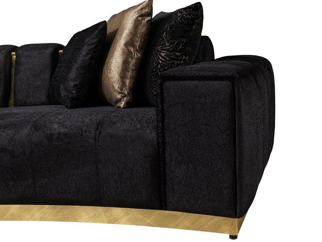 Black Velvet Modular Curved Two Piece Sectional With Toss Pillows