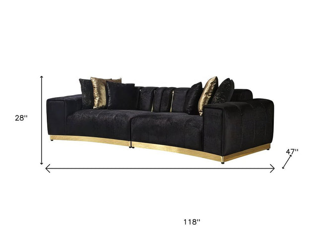 Black Velvet Modular Curved Two Piece Sectional With Toss Pillows
