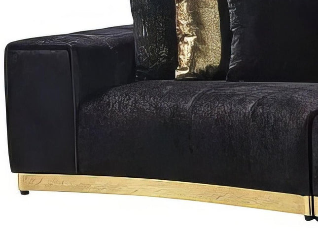 Black Velvet Modular Curved Two Piece Sectional With Toss Pillows