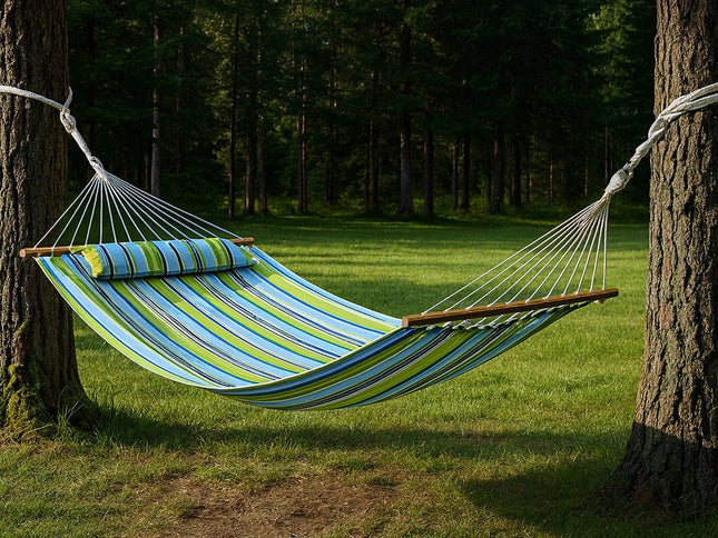 Aqua And Lime Green Striped Double Hammock