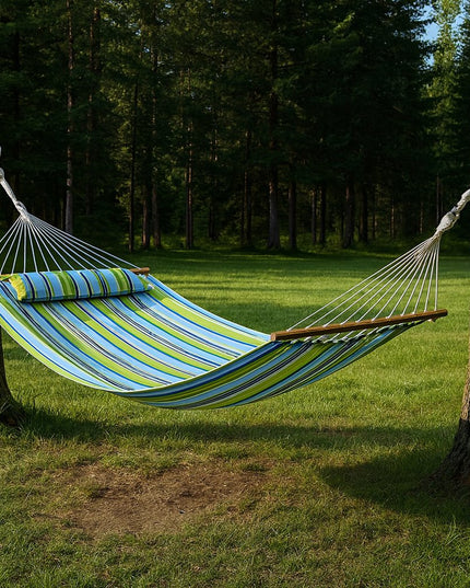 Aqua And Lime Green Striped Double Hammock