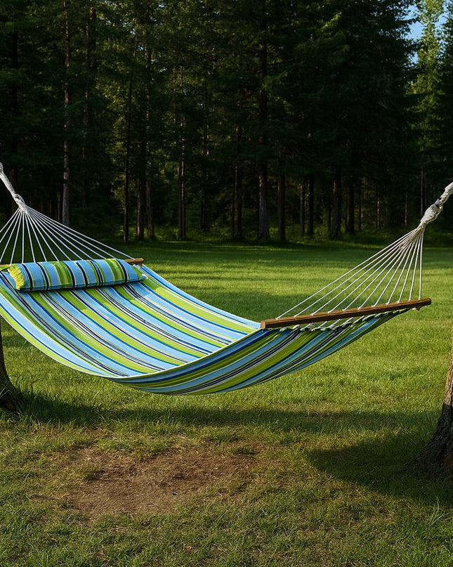 Aqua And Lime Green Striped Double Hammock