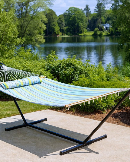Aqua And Lime Green Striped Double Hammock