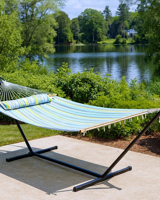 Aqua And Lime Green Striped Double Hammock