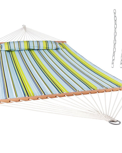 Aqua And Lime Green Striped Double Hammock