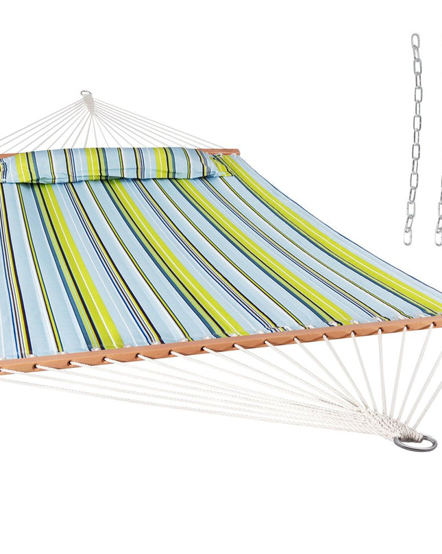 Aqua And Lime Green Striped Double Hammock