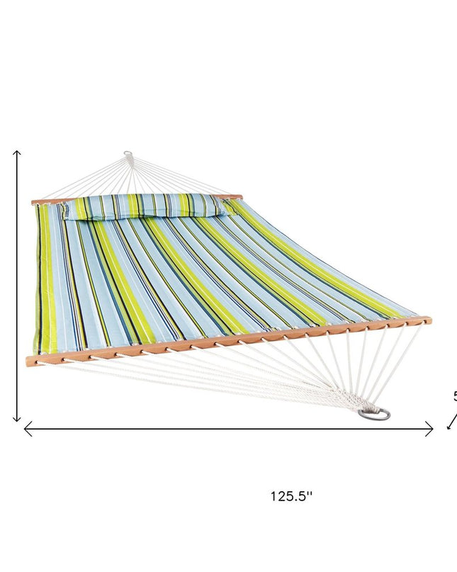 Aqua And Lime Green Striped Double Hammock