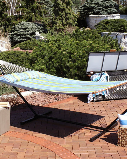 Aqua And Lime Green Striped Double Hammock