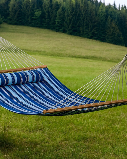 Light Blue And Dark Blue Striped Double Hammock