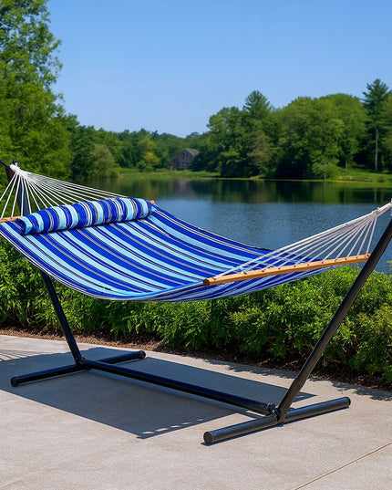 Light Blue And Dark Blue Striped Double Hammock