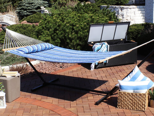 Light Blue And Dark Blue Striped Double Hammock