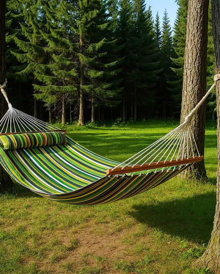 Green And Yellow Striped Double Hammock