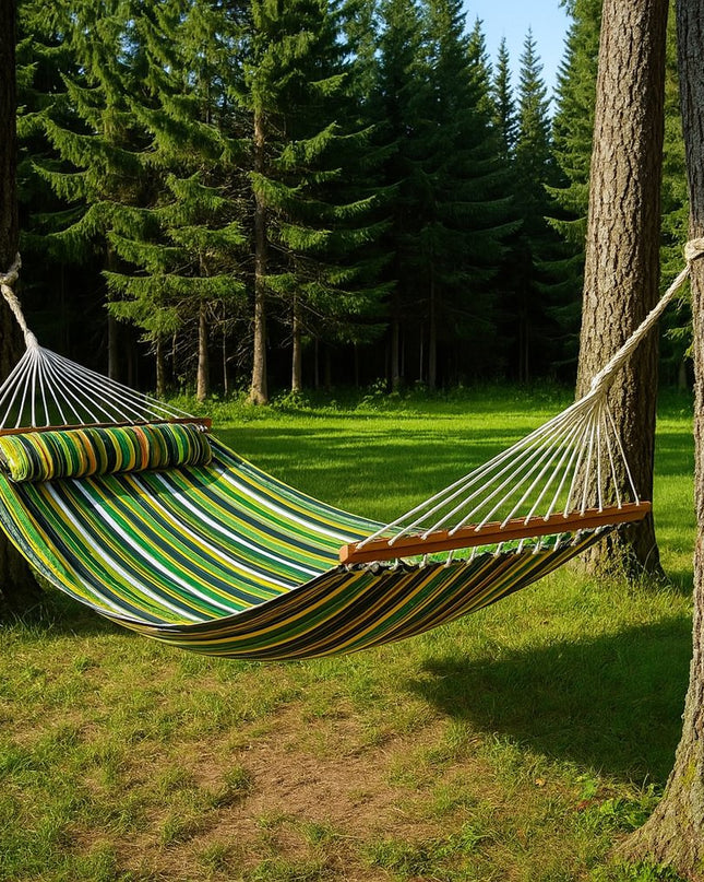 Green And Yellow Striped Double Hammock