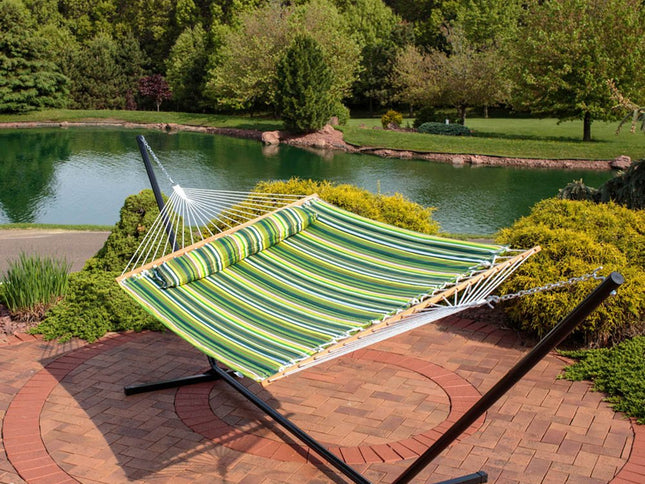Green And Yellow Striped Double Hammock