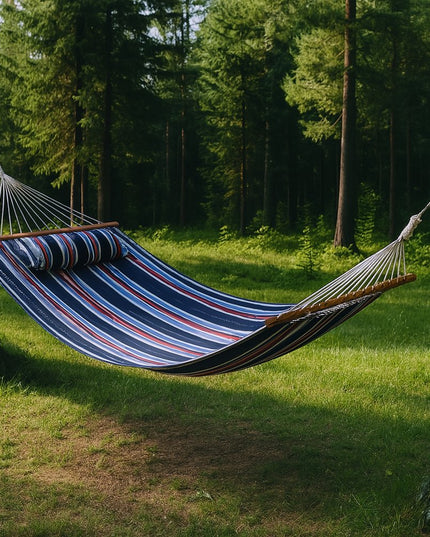 Blue Red And White Striped Double Hammock