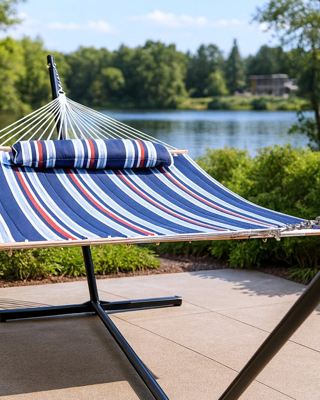 Blue Red And White Striped Double Hammock