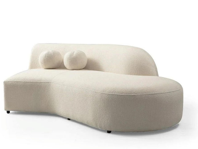 Ivory Boucle Modular Curved Two Piece Sofa and Chaise Sectional With Toss Pillows