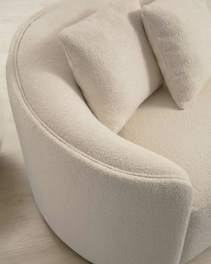 Ivory Boucle Modular Curved Two Piece Sofa and Chaise Sectional With Toss Pillows