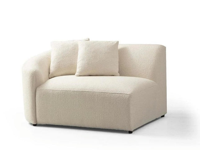 Ivory Boucle Modular Curved Two Piece Sofa and Chaise Sectional With Toss Pillows