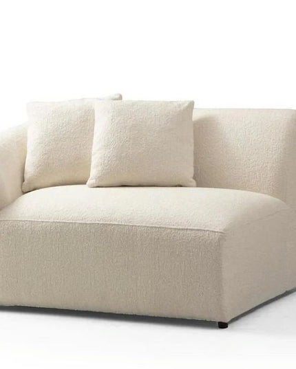 Ivory Boucle Modular Curved Two Piece Sofa and Chaise Sectional With Toss Pillows