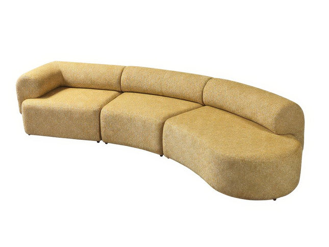 Mustard Boucle Modular Curved Three Piece Sectional With Toss Pillows