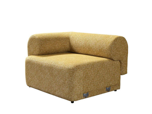 Mustard Boucle Modular Curved Three Piece Sectional With Toss Pillows