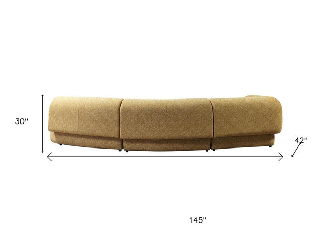 Mustard Boucle Modular Curved Three Piece Sectional With Toss Pillows
