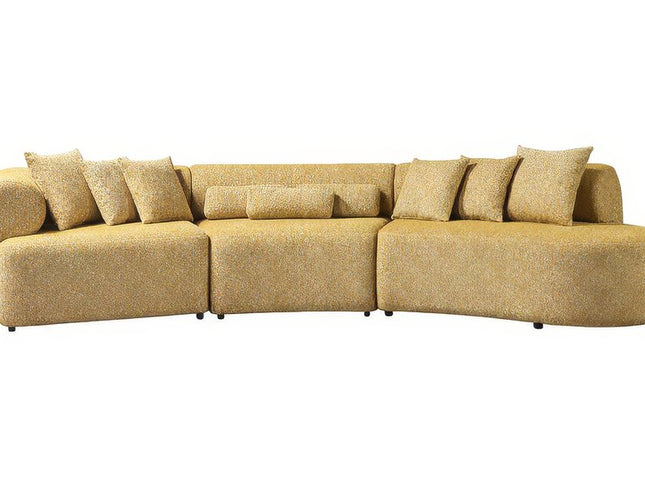 Mustard Boucle Modular Curved Three Piece Sectional With Toss Pillows