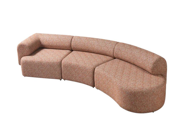 Orange Boucle Modular Curved Three Piece Sectional With Toss Pillows