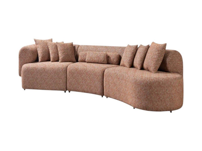 Orange Boucle Modular Curved Three Piece Sectional With Toss Pillows