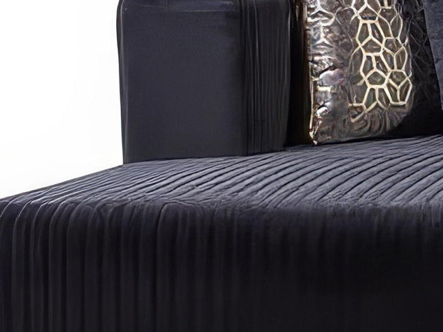 Black Velvet Modular U Shaped Four Piece Sofa and Chaise Sectional With Toss Pillows