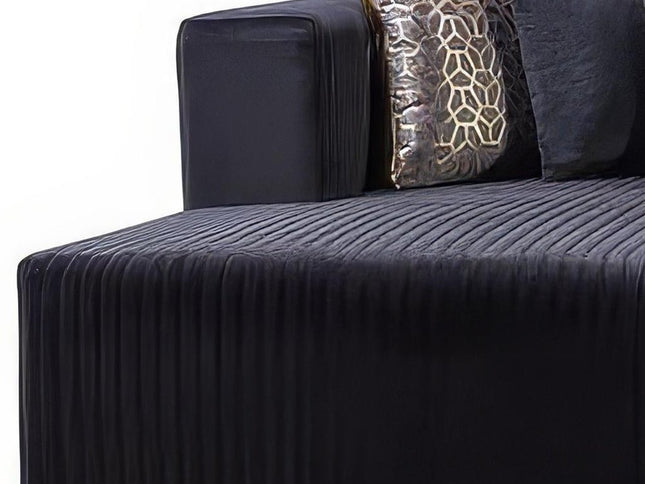 Black Velvet Modular U Shaped Four Piece Sofa and Chaise Sectional With Toss Pillows